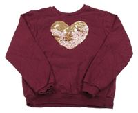 Vínová mikina so srdcem z flitrů H&M