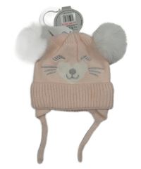 Nové - světlerůžová pletená čepice s čumákem a bambulemi