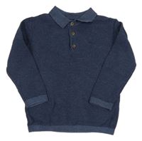 Tmavomodrý vzorovaný ľahký sveter s golierikom Next