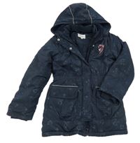 Tmavomodrá vzorovaná šusťáková zimní bunda s kapucí S. Oliver