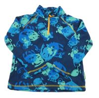 Tmavomodro-zelená fleecová mikina s príšerkami