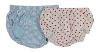 2x kalhotky - modré s hvězdicemi + bílo-červené puntíkaté 