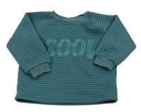 Zelenomodrá rebrovaná mikina s nápisom