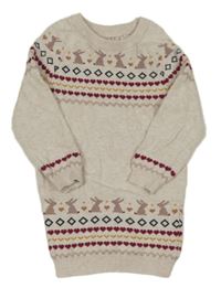 Pudrové vzorované pletené šaty s králikmi Primark