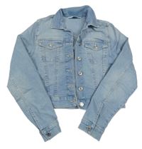 Svetlomodrá crop rifľová bunda s vreckami H&M