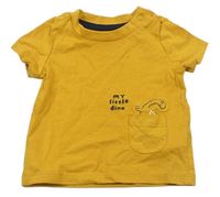 Okrové tričko s vreckom s dinosaurom C&A