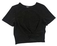 Čierne třipytivé crop tričko s uzlom New Look