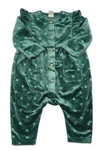 Zelený sametový puntíkatý overal s volánky H&M