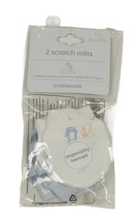 Nové - 2set - 2x rukavice- bílé so zvířátky + modré pruhované Mothercare