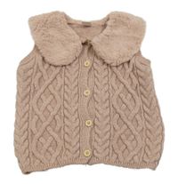 Ružová prepínaci vzorovaná pletená vesta s kožušinovým golierom LC Waikiki