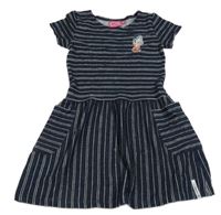 Tmavomodro-biele pruhované úpletové šaty s mořskou pannou