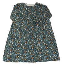 Tmavomodro-zeleno-oranžové kvetované šaty Vertbaudet