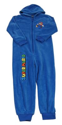 Tmavomodrá plyšová kombinéza s Mariem a kapucí  