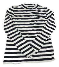 Bielo-tmavomodré pruhované tričko s nápisom