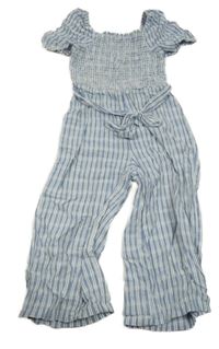 Světlemodro-biely pruhovaný nohavicový overal s opaskom F&F