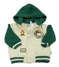 Béžovo-zelená baseballová mikina se Snoopym a kapucí 