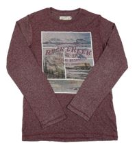 Vínové melírované tričko s obrázkami a nápismi H&M
