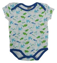 Bielo-modro-zelené body s rybami