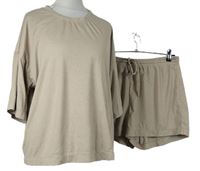 2set - Dámské béžové žebrované tričko + kraťasy H&M