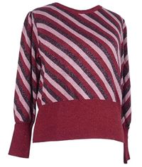 Dámsky červeno-vínový pruhovaný trblietavý crop sveter M&S
