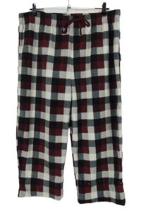 Dámské vínovo-černo-bílé kostkované capri plyšové pyžamové kalhoty 