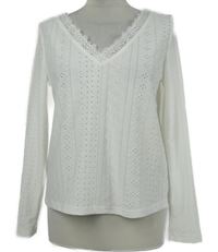 Dámske biele madeirové tričko s čipkou Shein