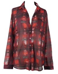 Dámska červeno-vínová kockovaná šifónová blúzka Janina