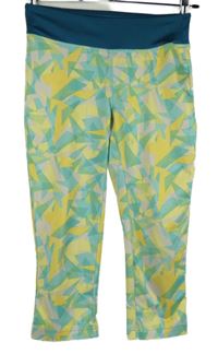Dámské modro-zeleno-žluté vzorované sportovní capri legíny Newletics 
