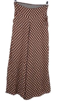 Dámské tmavomodro-červeno-bílé culottes kalhoty se vzorem 