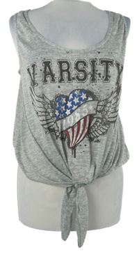 Dámský šedý vzorovaný crop top s logem a uzlem Denim 