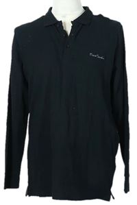 Pánske čierne tričko s golierikom Pierre Cardin