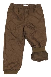 Hnědé šusťákové prošívané zateplené kalhoty so cute