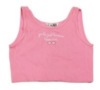 Neónově ružový rebrovaný crop top s nápisom Pep&Co