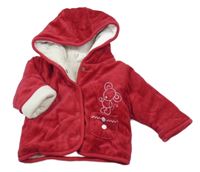 Červená zamatová zateplená prepínaci mikina s myškou a kapucňou