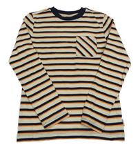 Béžovo-čierno-oranžové pruhované tričko