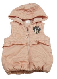 Svetloružová šušťáková zateplená vesta s Minnie a kapucňou Disney