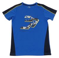 Modro-tmavomodré športové funkčné tričko s potlačou Crane