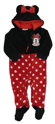 Červeno-černá plyšová kombinéza - kostým Minnie s kapucí Disney