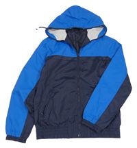 Modro-černá šusťáková podzimní bunda s kapucí