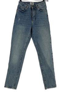 Dámske modré plesňové rifle s vyšúchaním a vysokým pasom Tally Weijl vel. 32