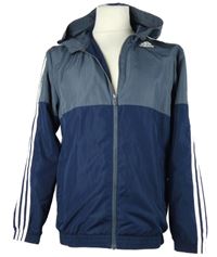 Pánska tmavomodro-sivá funkčná šušťáková športová bunda s kapucňou Adidas