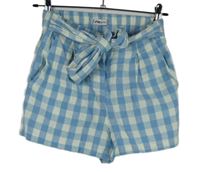 Dámská světlemodro-bílé kostkované lněné kraťasy s páskem FB Sisters 