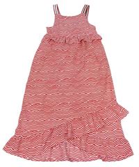 Světle-tmavoružové vzorované dlhé šaty s volánikmi M&S