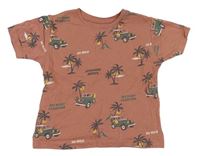 Staroružové tričko s palmami a autami Primark