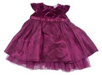 Purpurové šusťákové/sametové slávnostné šaty s kvetmi