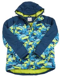 Modro-zelená army šusťáková lyžařská bunda s kapucí 