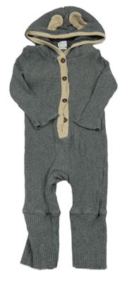 Šedý žebrovaný overal s kapucí 