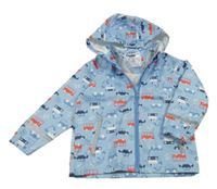 Svetlomodrá nepromokavá bunda s autami a kapucňou Lupilu