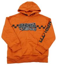 Oranžová mikina s nápisem a kapucí