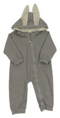 Šedá tepláková kombinéza s ušima a kapucí 